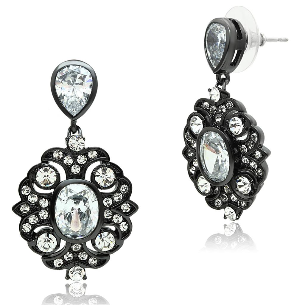 LO3687 - Ruthenium Brass Earrings with AAA Grade CZ  in Clear