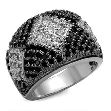 Load image into Gallery viewer, LO3738 - Rhodium + Ruthenium Brass Ring with AAA Grade CZ  in Black Diamond