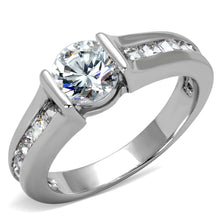 Load image into Gallery viewer, LO3744 - Rhodium Brass Ring with AAA Grade CZ  in Clear