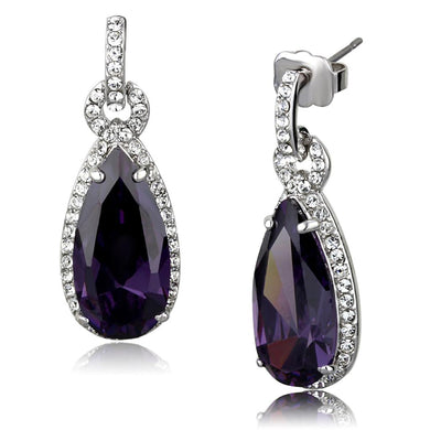 LO3756 - Rhodium Brass Earrings with AAA Grade CZ  in Amethyst