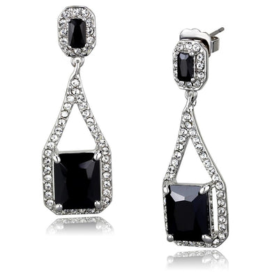 LO3758 - Rhodium Brass Earrings with AAA Grade CZ  in Jet