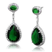 Load image into Gallery viewer, LO3762 - Rhodium Brass Earrings with Synthetic Synthetic Glass in Emerald