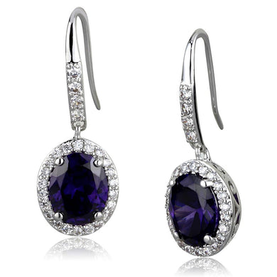 LO3771 - Rhodium Brass Earrings with AAA Grade CZ  in Amethyst