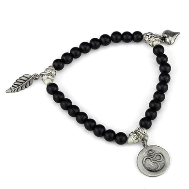 LO3798 - Antique Silver Brass Bracelet with Synthetic Glass Bead in Jet