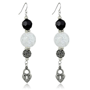 LO3800 - Antique Silver White Metal Earrings with Synthetic Synthetic Glass in Jet