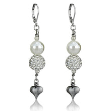 Load image into Gallery viewer, LO3804 - Antique Silver White Metal Earrings with Synthetic Glass Bead in White