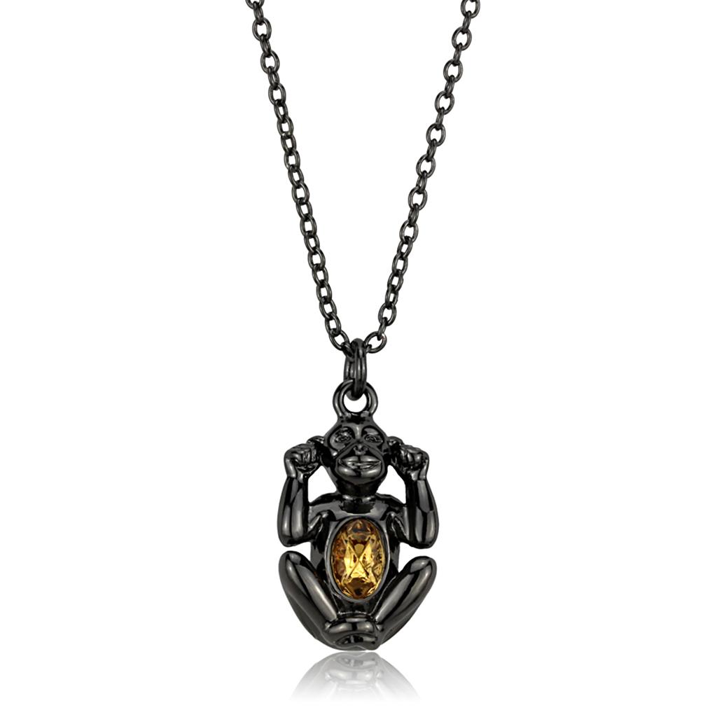 LO3833 - TIN Cobalt Black Brass Chain Pendant with Top Grade Crystal  in Citrine Yellow