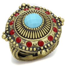 Load image into Gallery viewer, LO3890 - Antique Copper Brass Ring with Synthetic Turquoise in Turquoise