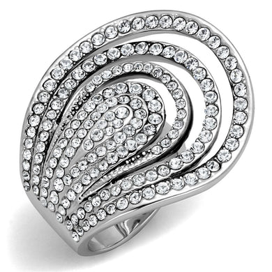 LO3914 - Rhodium Brass Ring with Top Grade Crystal  in Clear