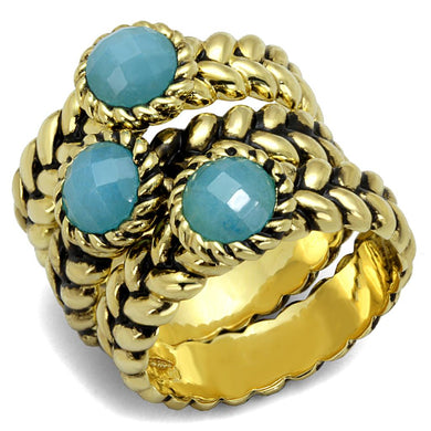 LO3922 - Gold Brass Ring with Synthetic Cat Eye in Sea Blue