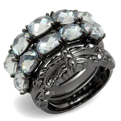 LO3928 - TIN Cobalt Black Brass Ring with Top Grade Crystal  in Black Diamond