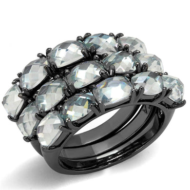 LO3929 - TIN Cobalt Black Brass Ring with Top Grade Crystal  in Black Diamond