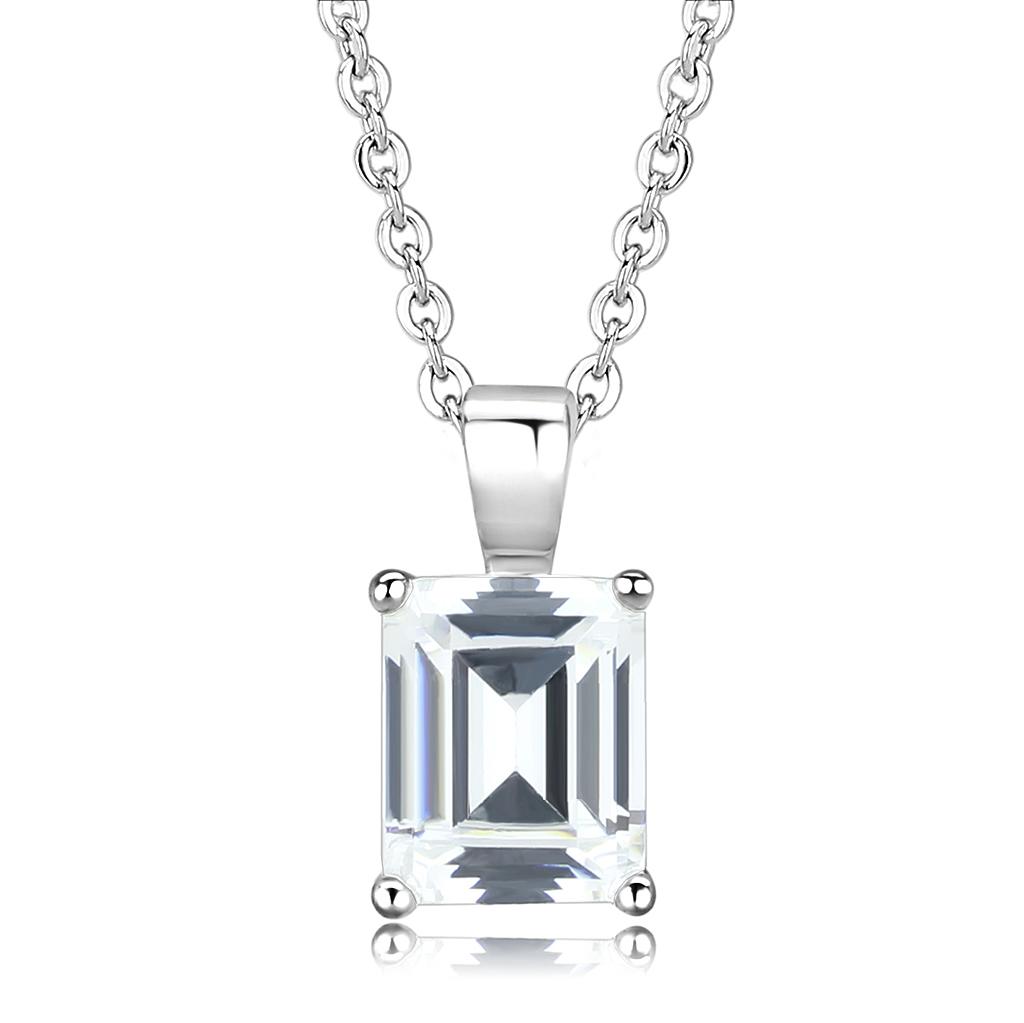 LO3934 - Rhodium Brass Chain Pendant with AAA Grade CZ  in Clear