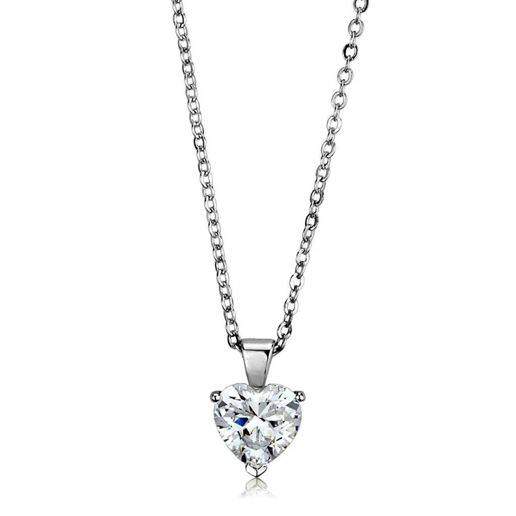 LO3937 - Rhodium Brass Chain Pendant with AAA Grade CZ  in Clear