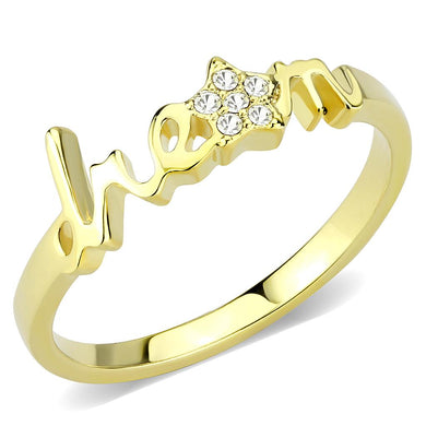 LO3961 Flash Gold Brass Ring with Top Grade Crystal in Clear