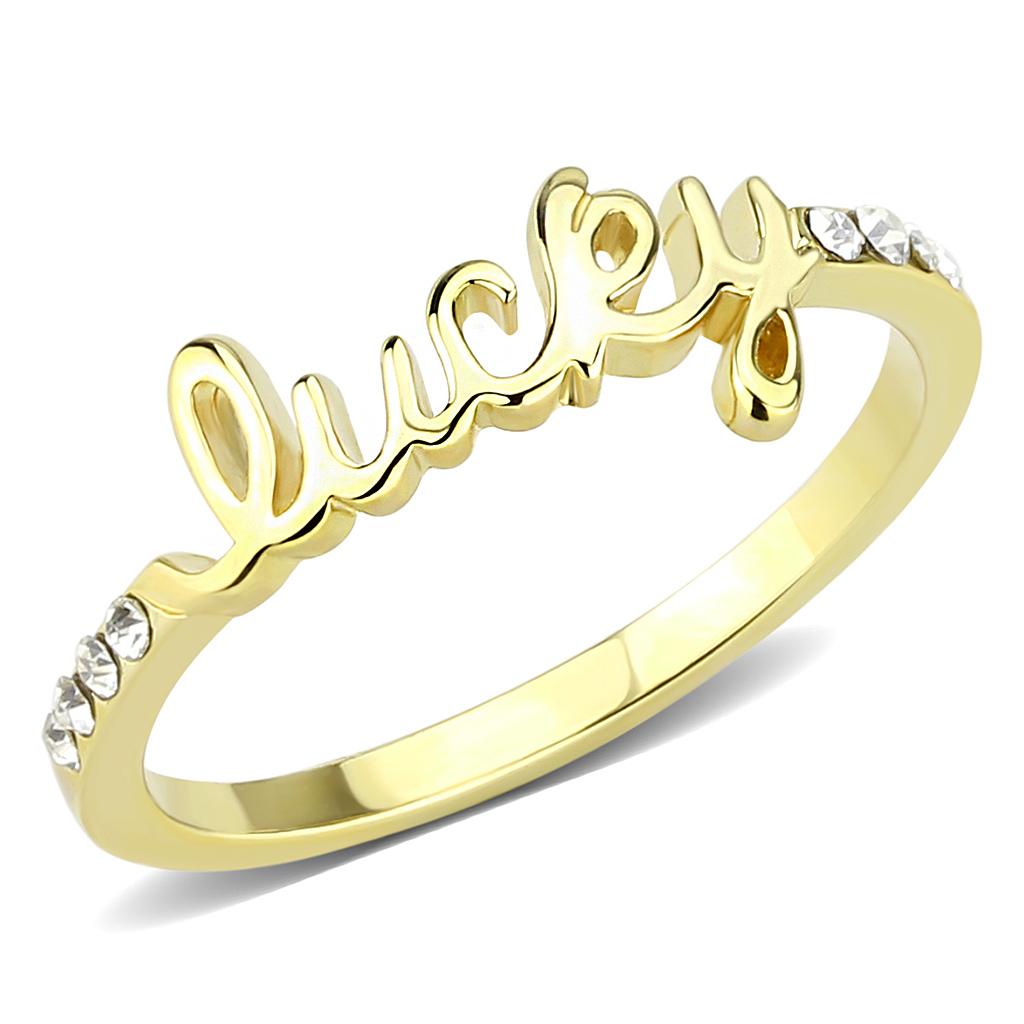 LO3971 - Flash Gold Brass Ring with Top Grade Crystal  in Clear