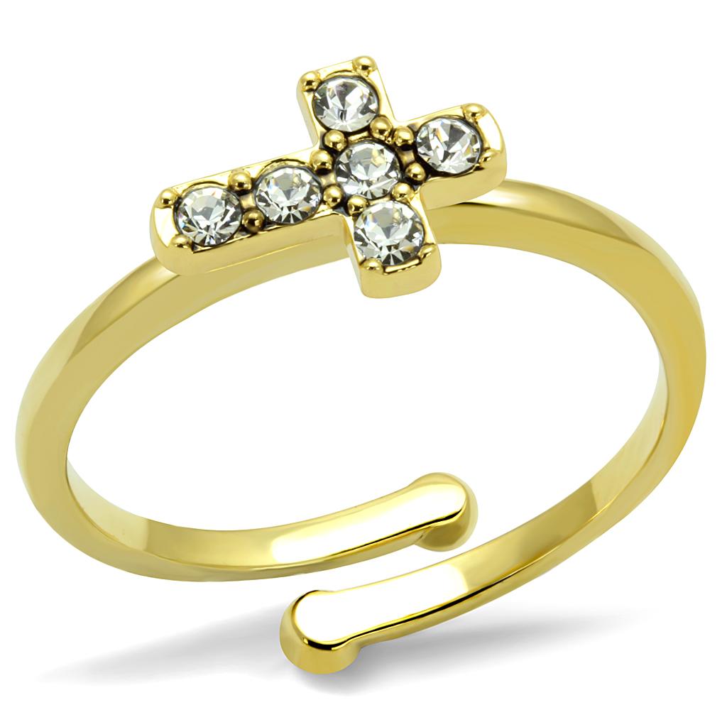 LO4044 Flash Gold Brass Ring with Top Grade Crystal in Clear