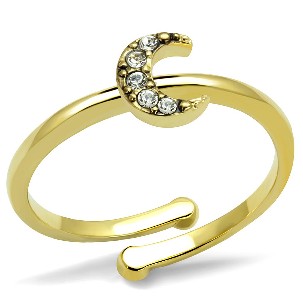 LO4046 - Flash Gold Brass Ring with Top Grade Crystal  in Clear