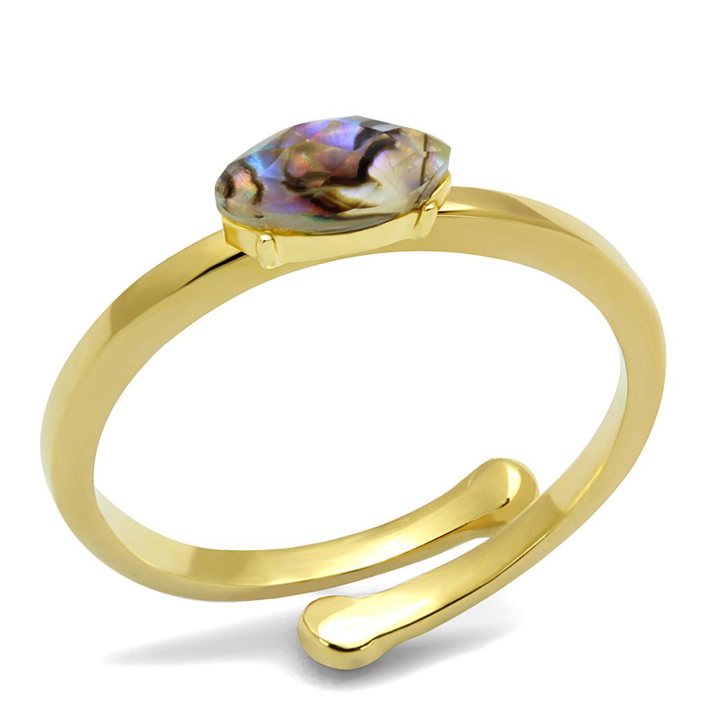 LO4062 - Flash Gold Brass Ring with Precious Stone Conch in Multi Color