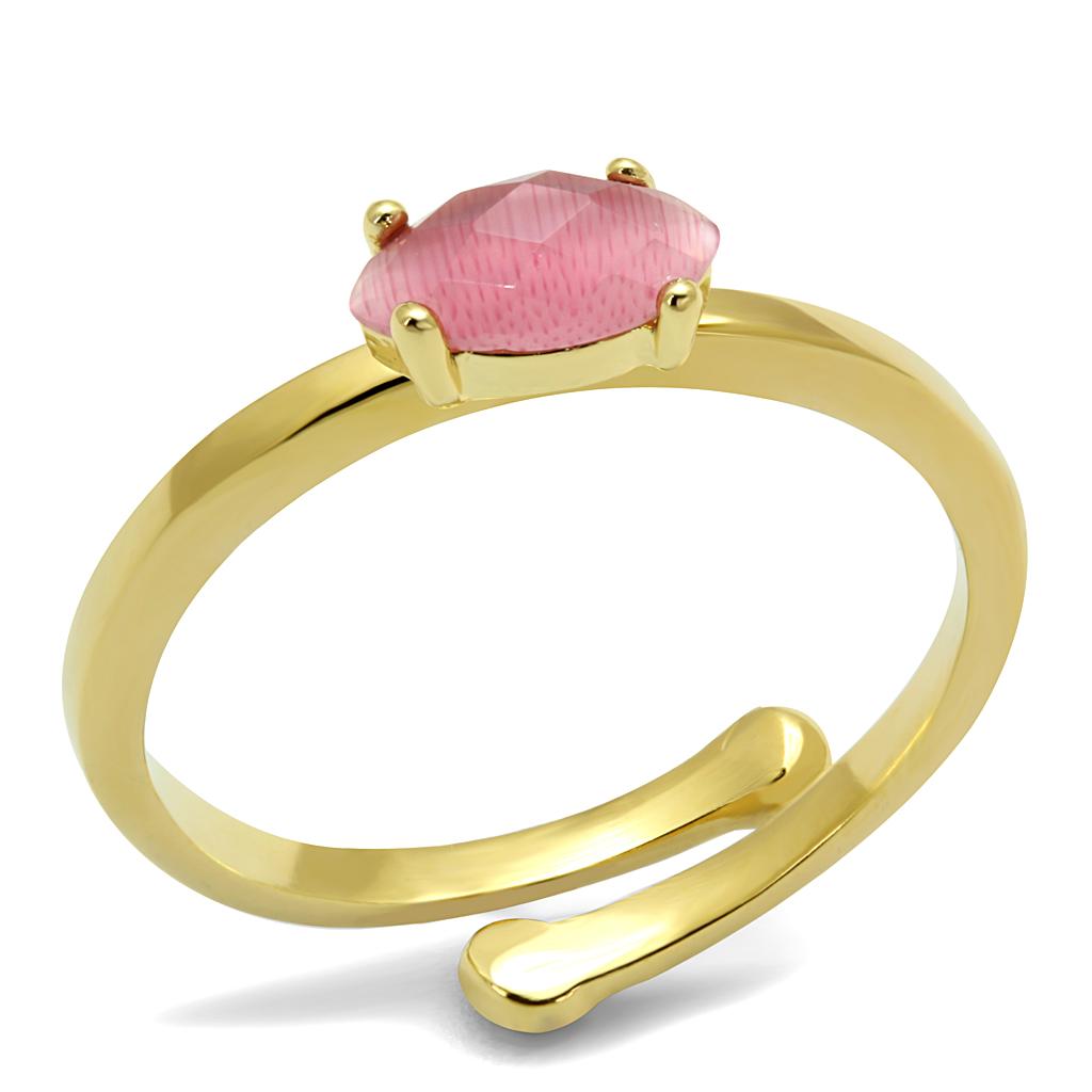 LO4069 - Flash Gold Brass Ring with Synthetic Cat Eye in Rose