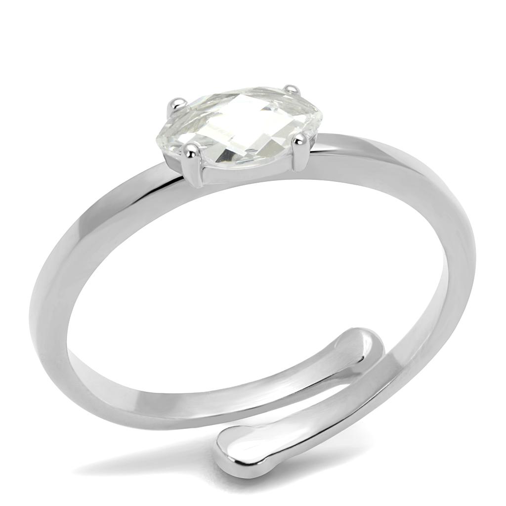 LO4070 - Rhodium Brass Ring with AAA Grade CZ  in Clear