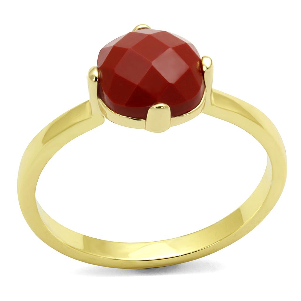 LO4077 - Flash Gold Brass Ring with Synthetic Synthetic Stone in Siam