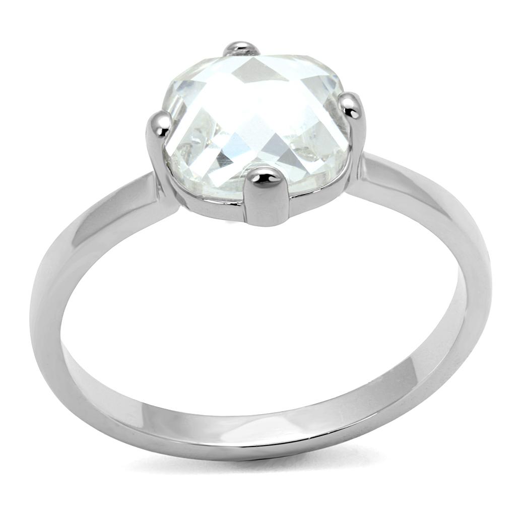 LO4080 - Rhodium Brass Ring with AAA Grade CZ  in Clear