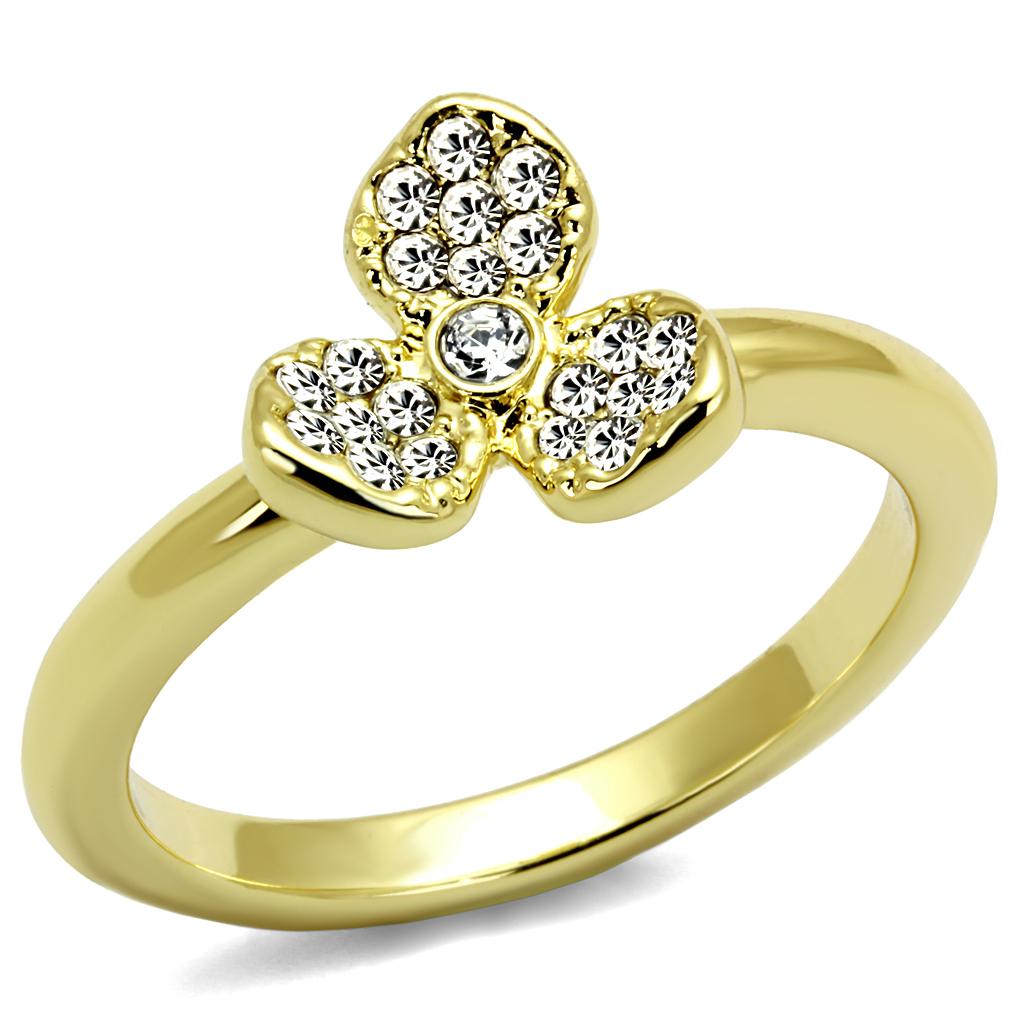 LO4097 Gold Brass Ring with Top Grade Crystal in Clear