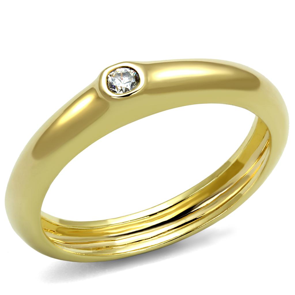 LO4107 - Gold Brass Ring with AAA Grade CZ  in Clear