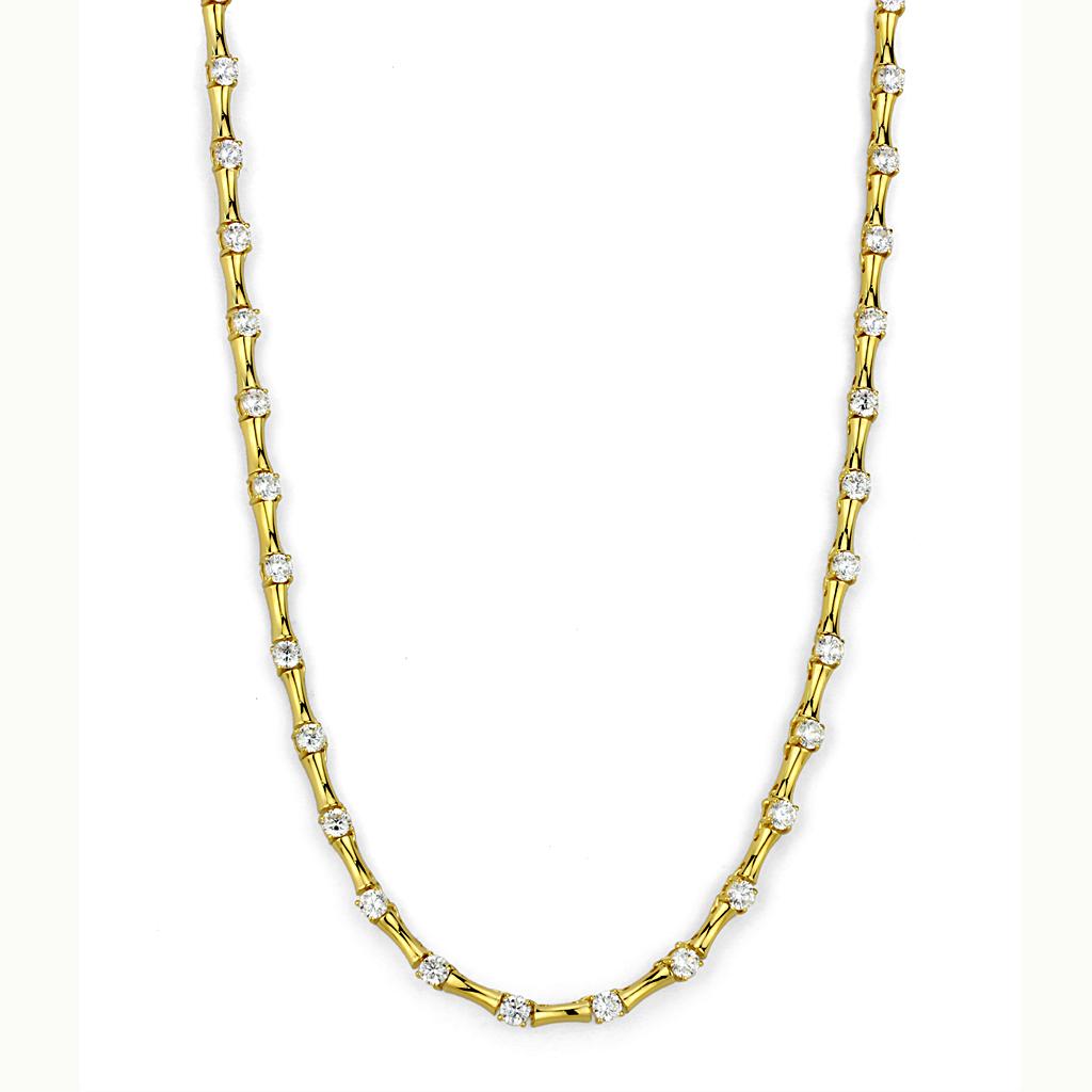 LO4123 - Gold Brass Necklace with AAA Grade CZ  in Clear