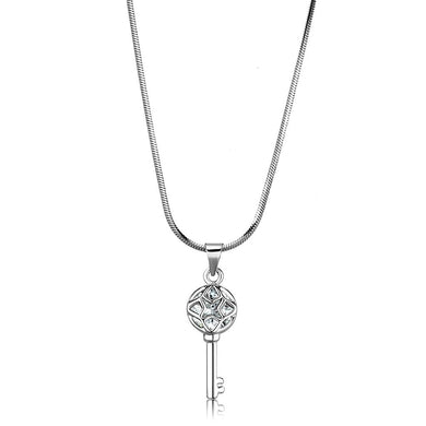 LO4158 - Rhodium Brass Chain Pendant with AAA Grade CZ  in Clear