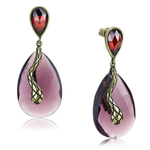 Load image into Gallery viewer, LO4187 - Antique Copper Brass Earrings with Synthetic Synthetic Glass in Amethyst