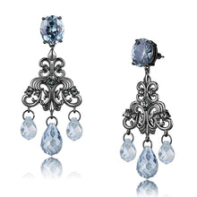 Load image into Gallery viewer, LO4188 - TIN Cobalt Black Brass Earrings with AAA Grade CZ  in Sea Blue