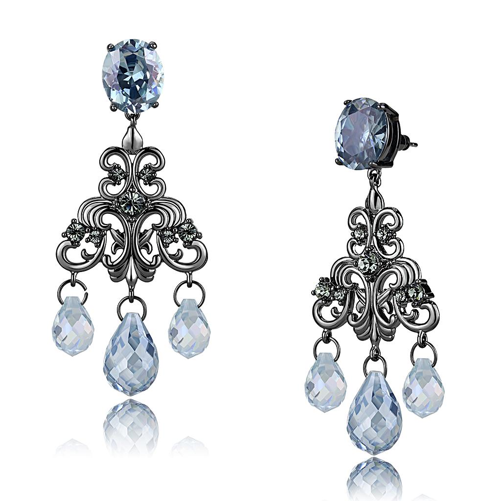 LO4188 - TIN Cobalt Black Brass Earrings with AAA Grade CZ  in Sea Blue