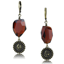 Load image into Gallery viewer, LO4193 - Antique Copper Brass Earrings with Synthetic Synthetic Glass in Garnet