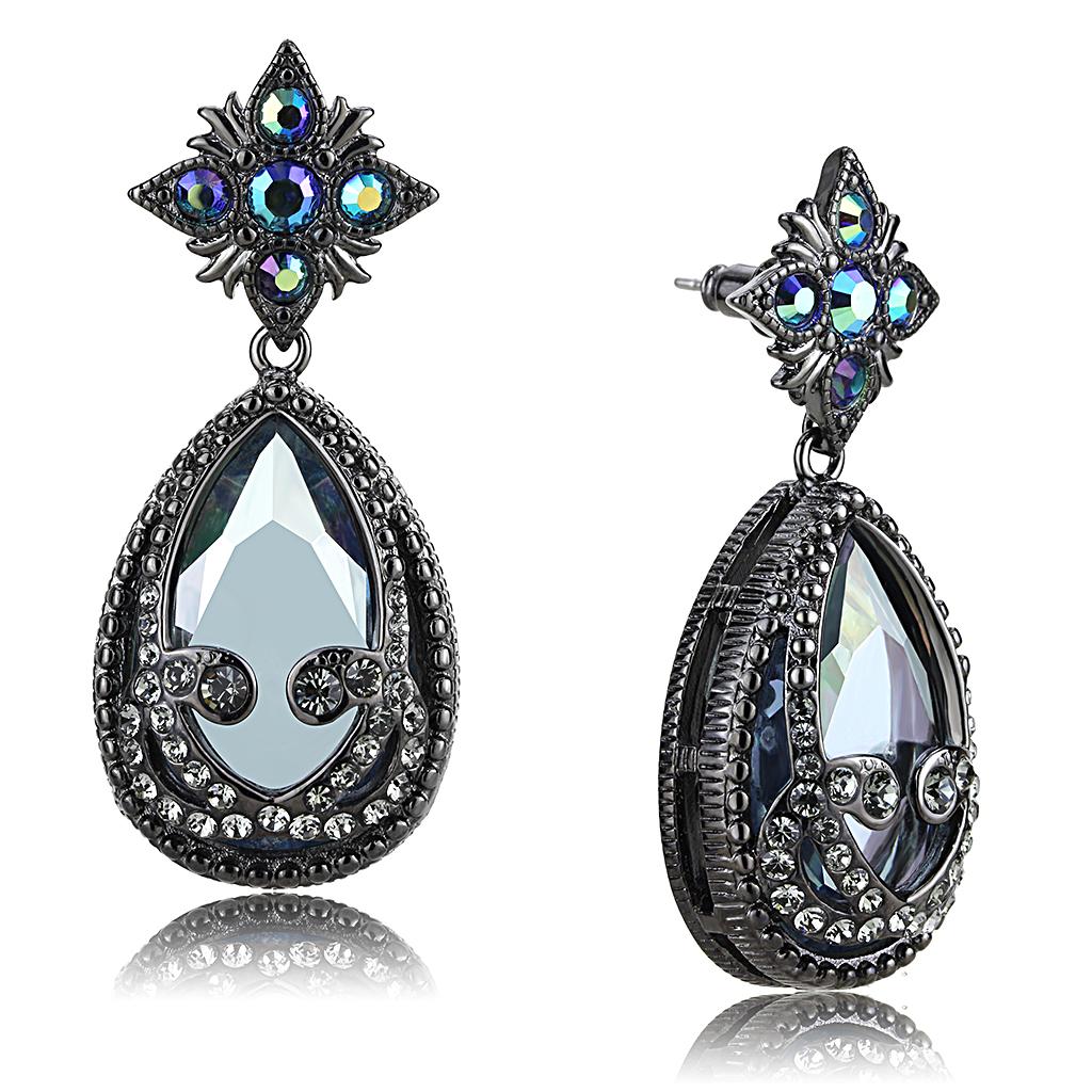 LO4201 - TIN Cobalt Black Brass Earrings with AAA Grade CZ  in Clear