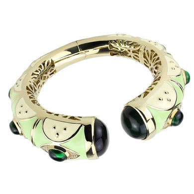 LO4267 - Gold Brass Bangle with Synthetic  in Emerald