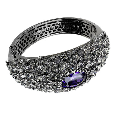 LO4275 - TIN Cobalt Black Brass Bangle with AAA Grade CZ  in Tanzanite