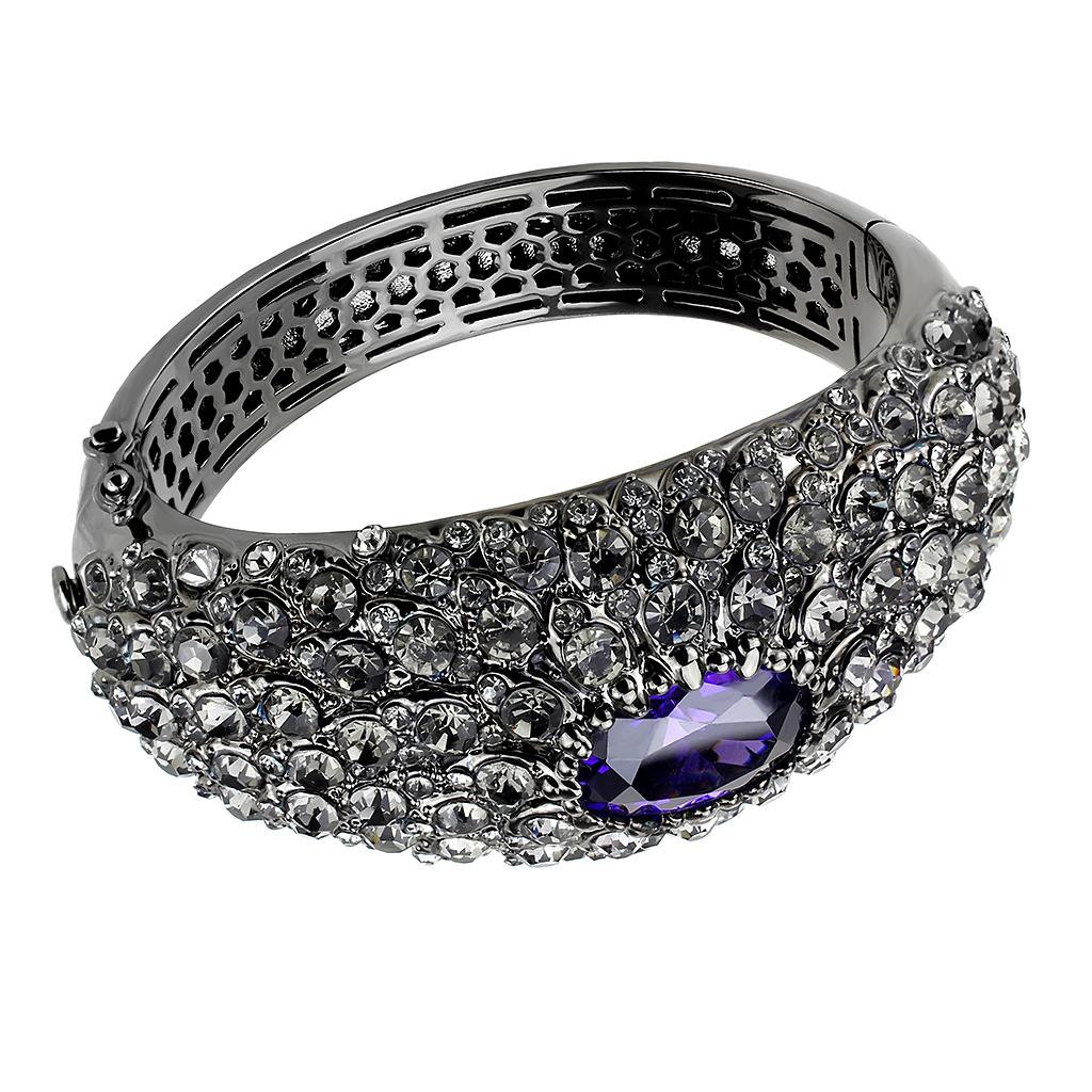 LO4275 - TIN Cobalt Black Brass Bangle with AAA Grade CZ  in Tanzanite