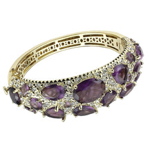 Load image into Gallery viewer, LO4281 - Gold Brass Bangle with Synthetic  in Amethyst