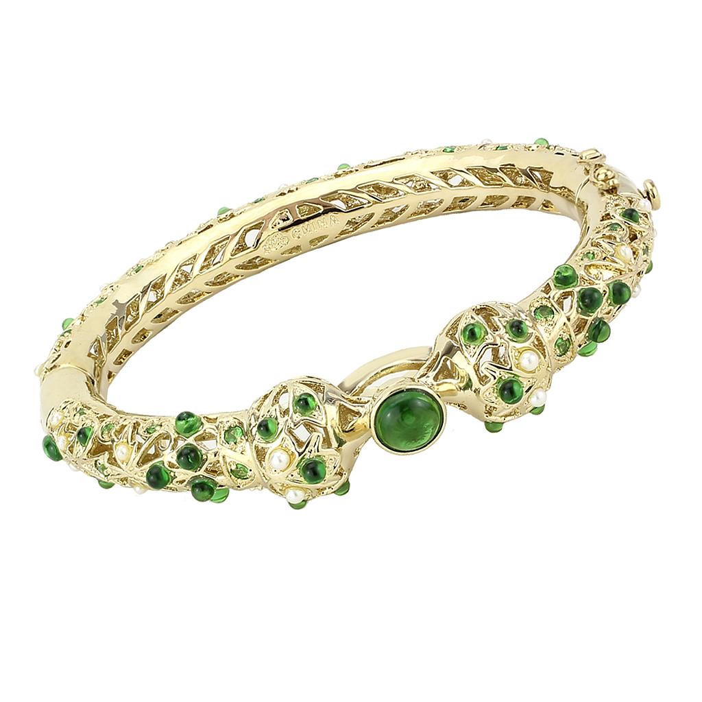 LO4300 - Gold Brass Bangle with Assorted  in Emerald