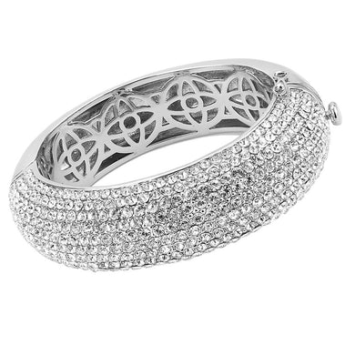 LO4302 - Rhodium Brass Bangle with Top Grade Crystal  in Clear