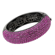 Load image into Gallery viewer, LO4303 - TIN Cobalt Black Brass Bangle with Top Grade Crystal  in Fuchsia