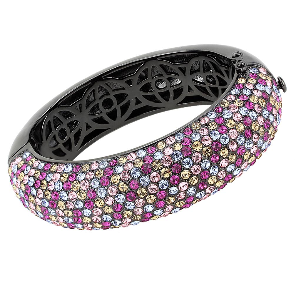 LO4306 - TIN Cobalt Black Brass Bangle with Top Grade Crystal  in Multi Color