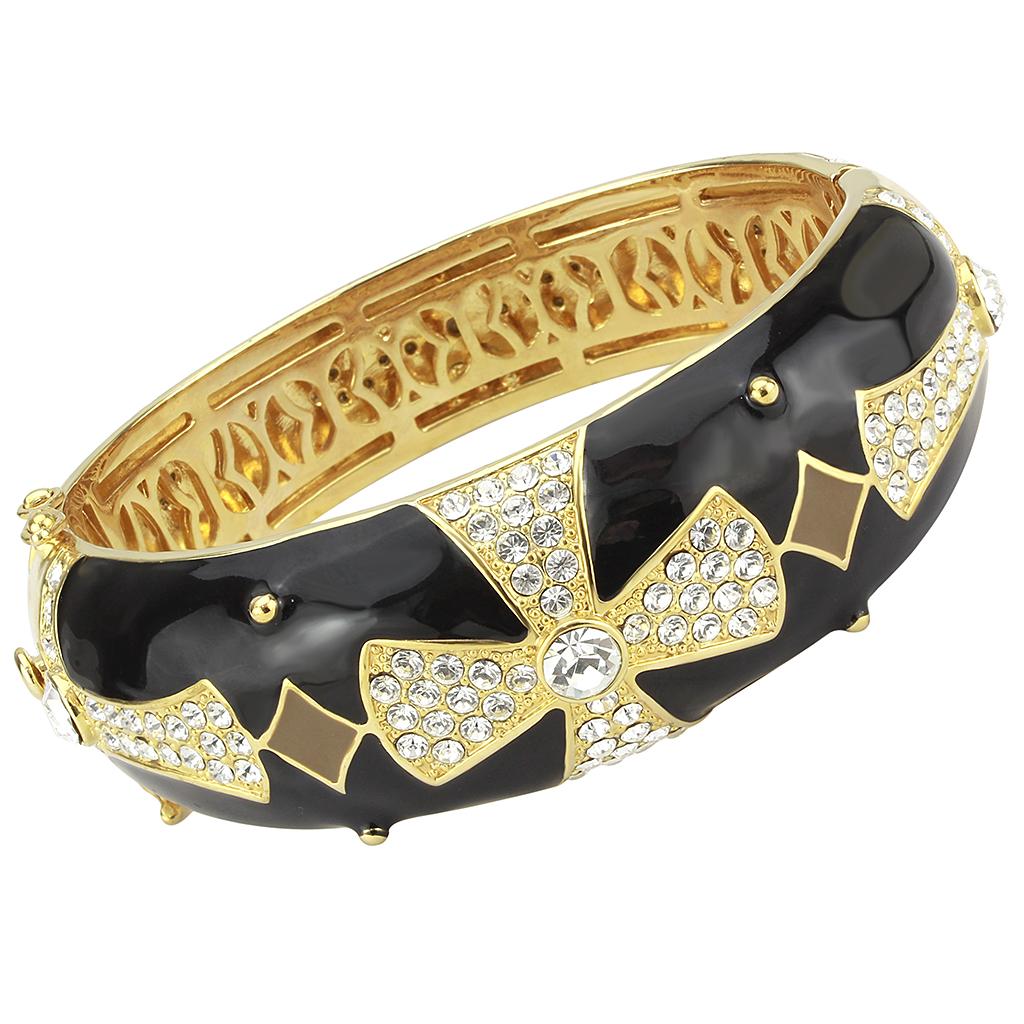 LO4309 - Gold Brass Bangle with Top Grade Crystal  in Clear