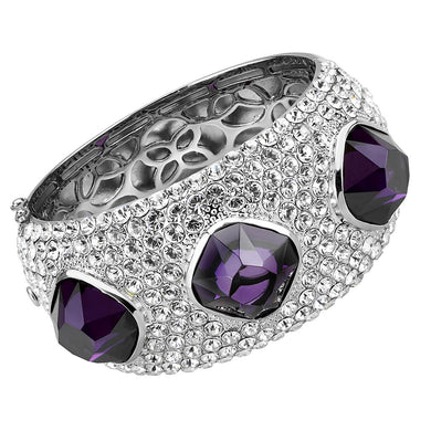 LO4330 - Rhodium Brass Bangle with AAA Grade CZ  in Amethyst