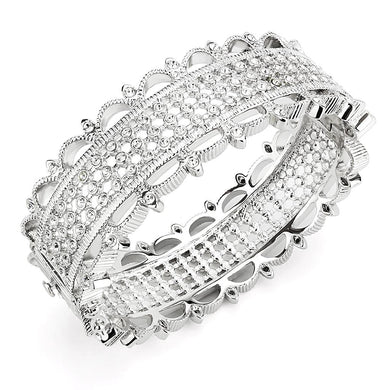 LO4346 - Rhodium Brass Bangle with Top Grade Crystal  in Clear