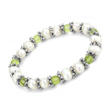 Load image into Gallery viewer, LO4653 - Antique Silver White Metal Bracelet with Synthetic Pearl in Olivine color