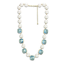 Load image into Gallery viewer, LO4706 - Gold Brass Necklace with Synthetic Synthetic Glass in Sea Blue