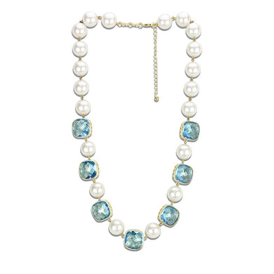 LO4706 - Gold Brass Necklace with Synthetic Synthetic Glass in Sea Blue